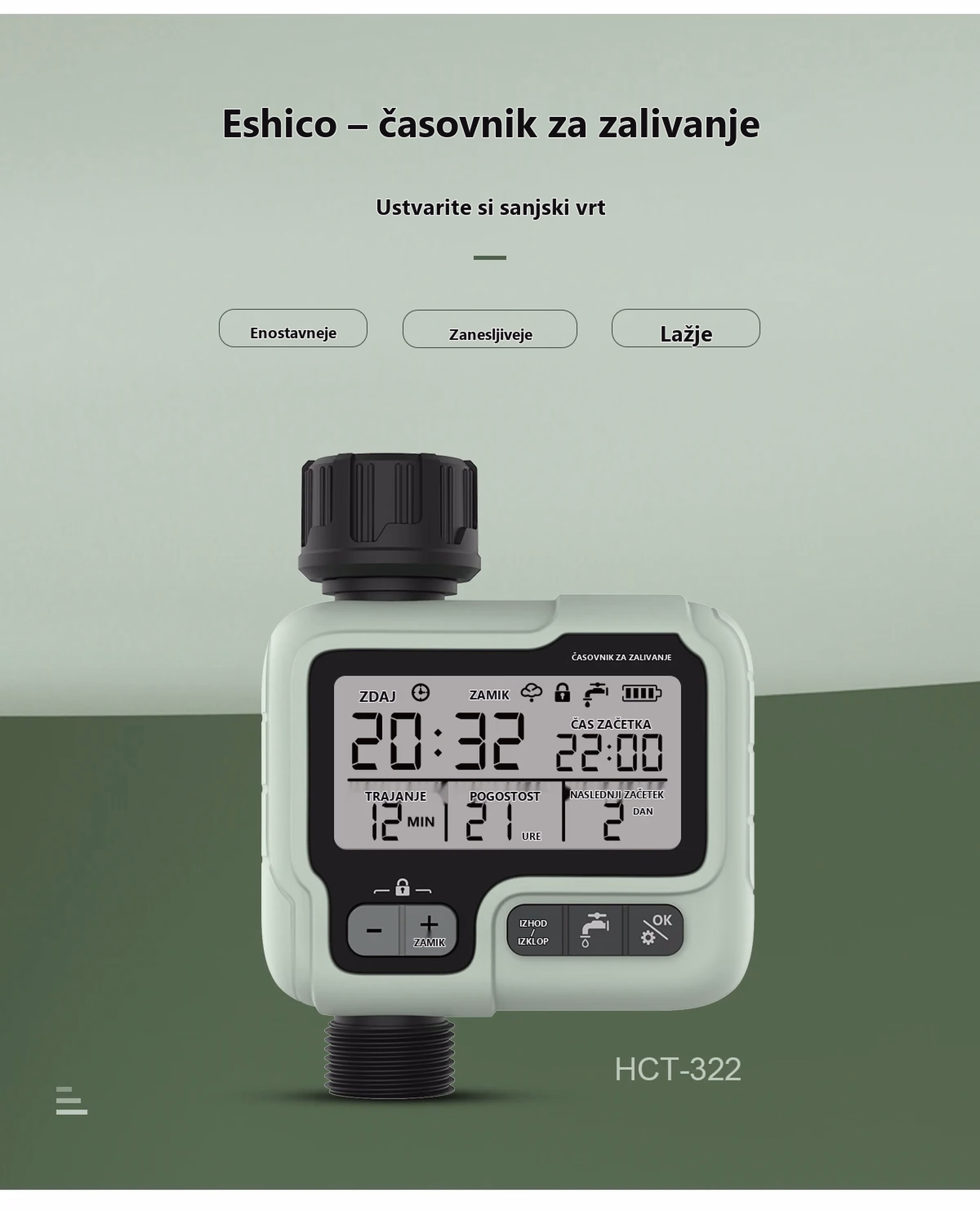 Digitalni avtomatski časovnik za zalivanje HCT-322 – podrobnosti izdelka 12