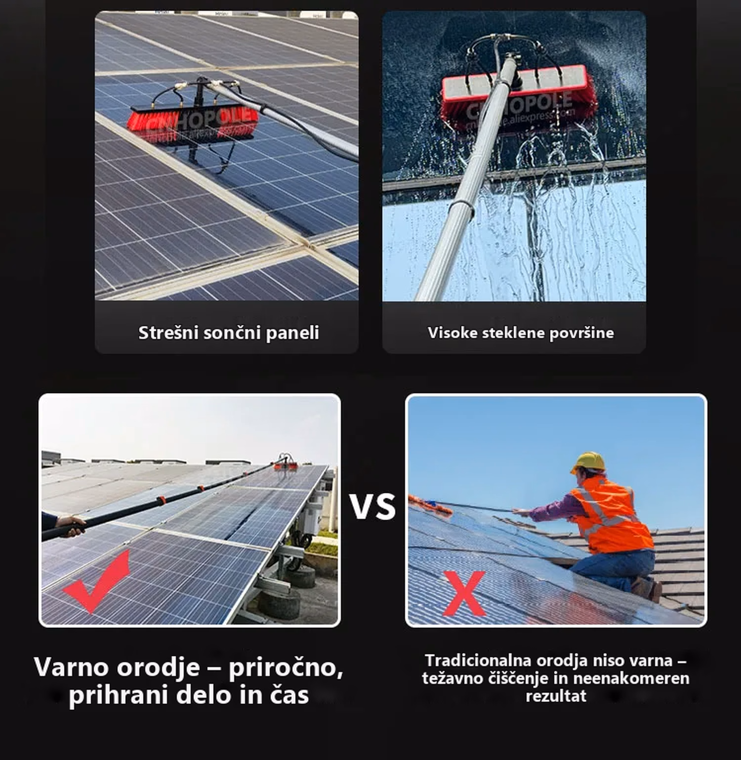 Komplet za čiščenje solarnih panelov s teleskopsko palico – podrobnosti izdelka 11