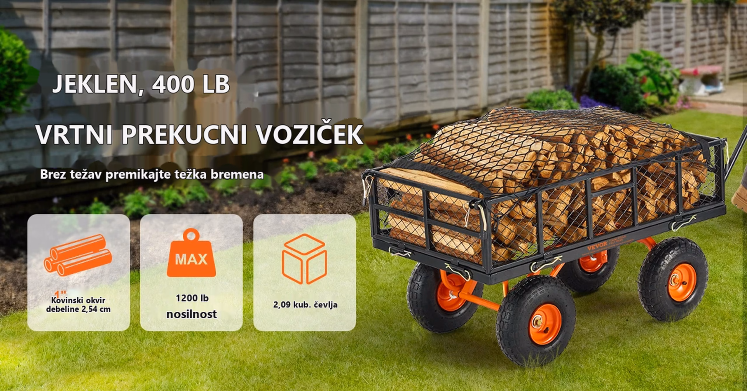 Kovinski vrtni prekucni voziček z nosilnostjo do 180 kg – podrobnosti izdelka 2