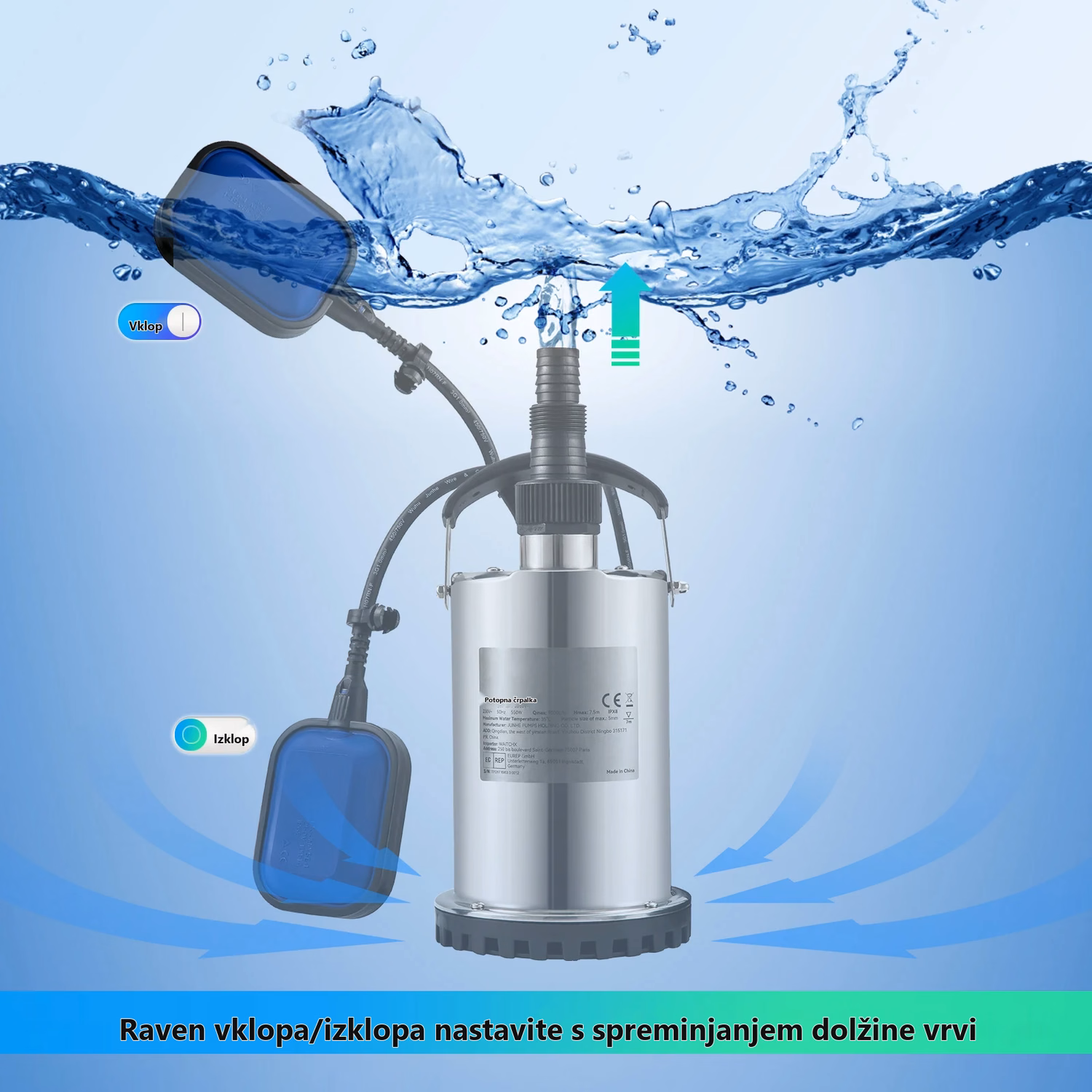 Potopna črpalka za odpadno vodo 550–2200 W – podrobnosti izdelka 11