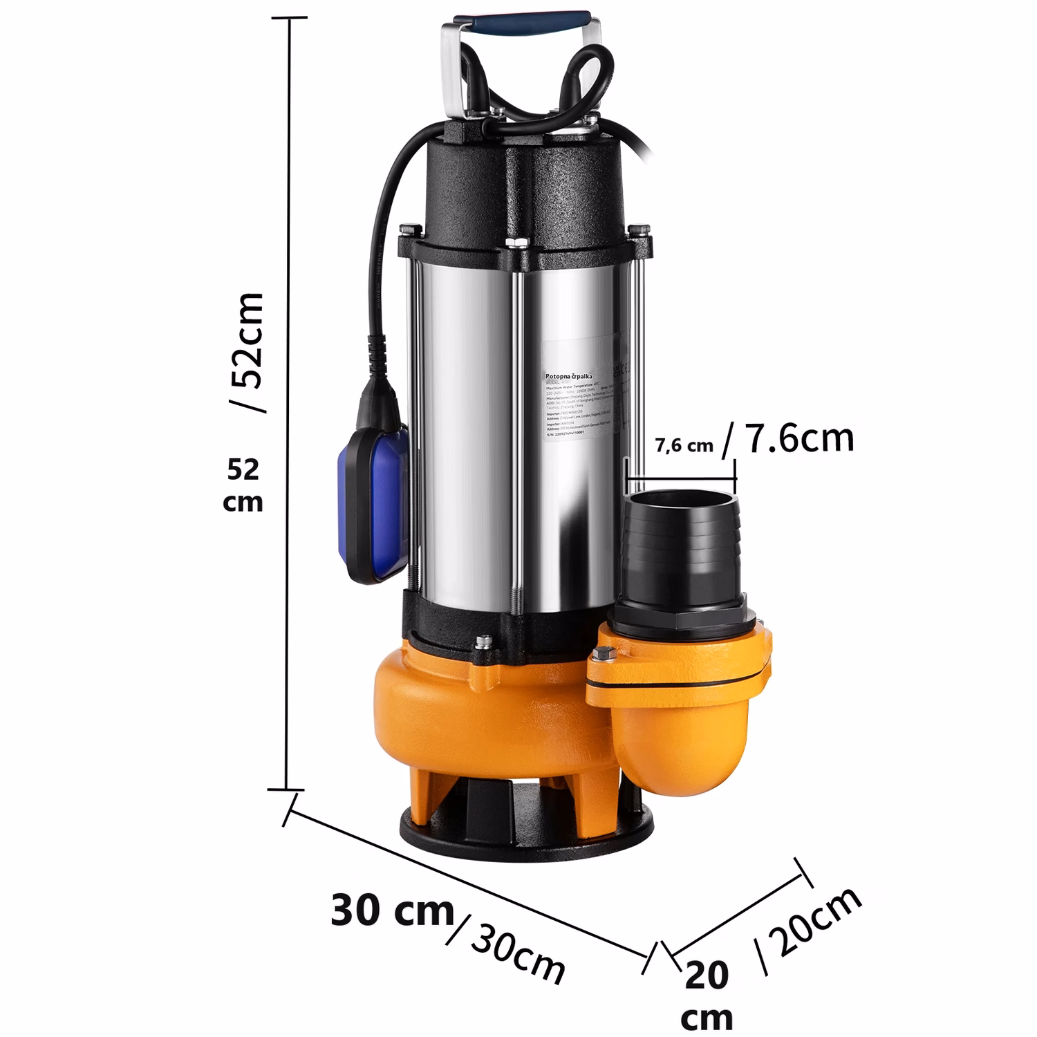 Potopna črpalka za odpadno vodo 550–2200 W – podrobnosti izdelka 5